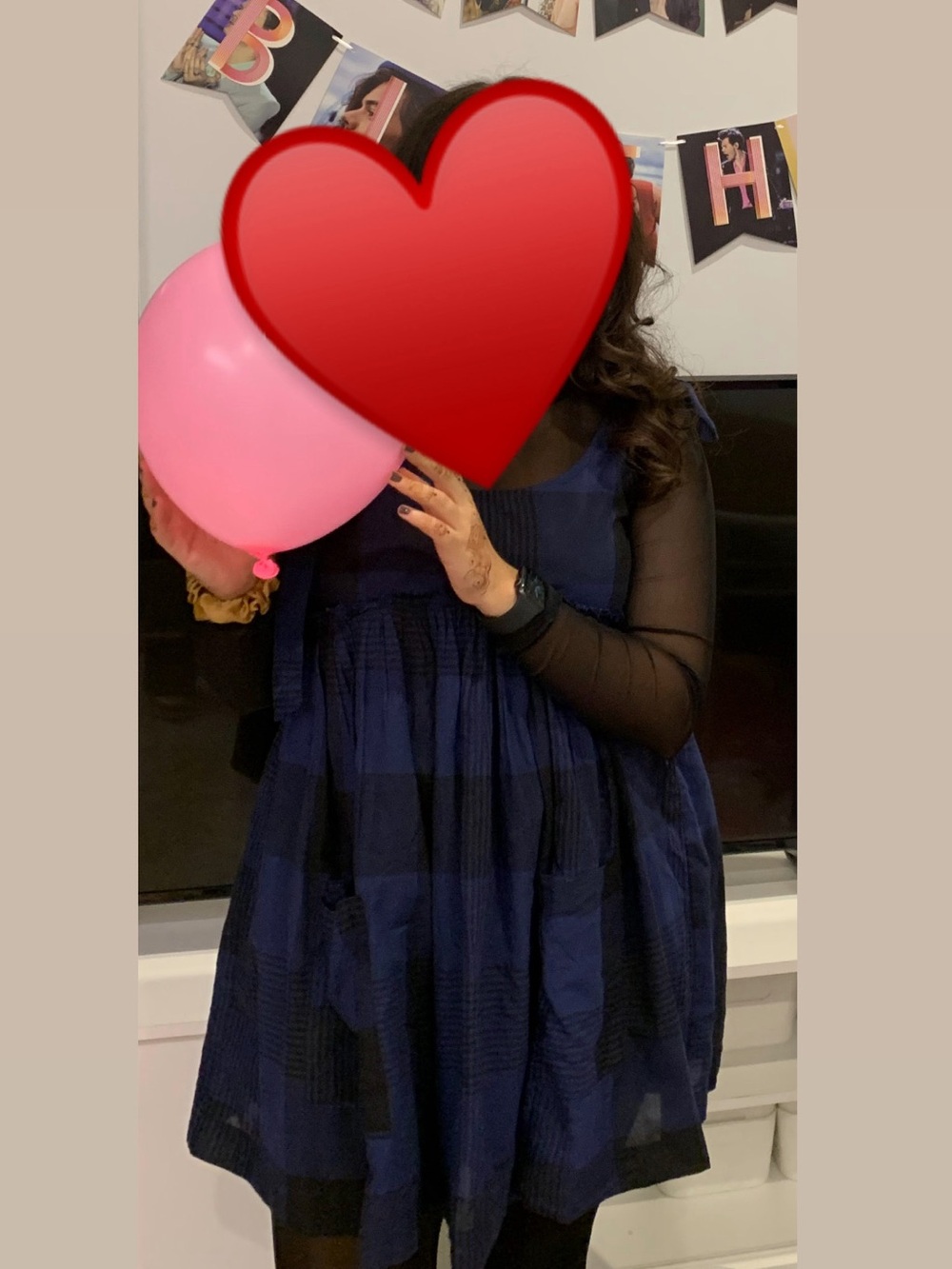 Free People Navy Blue and Black Gingham Party Dress
